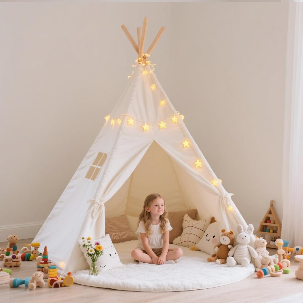 Kids Teepee Tent with String Lights