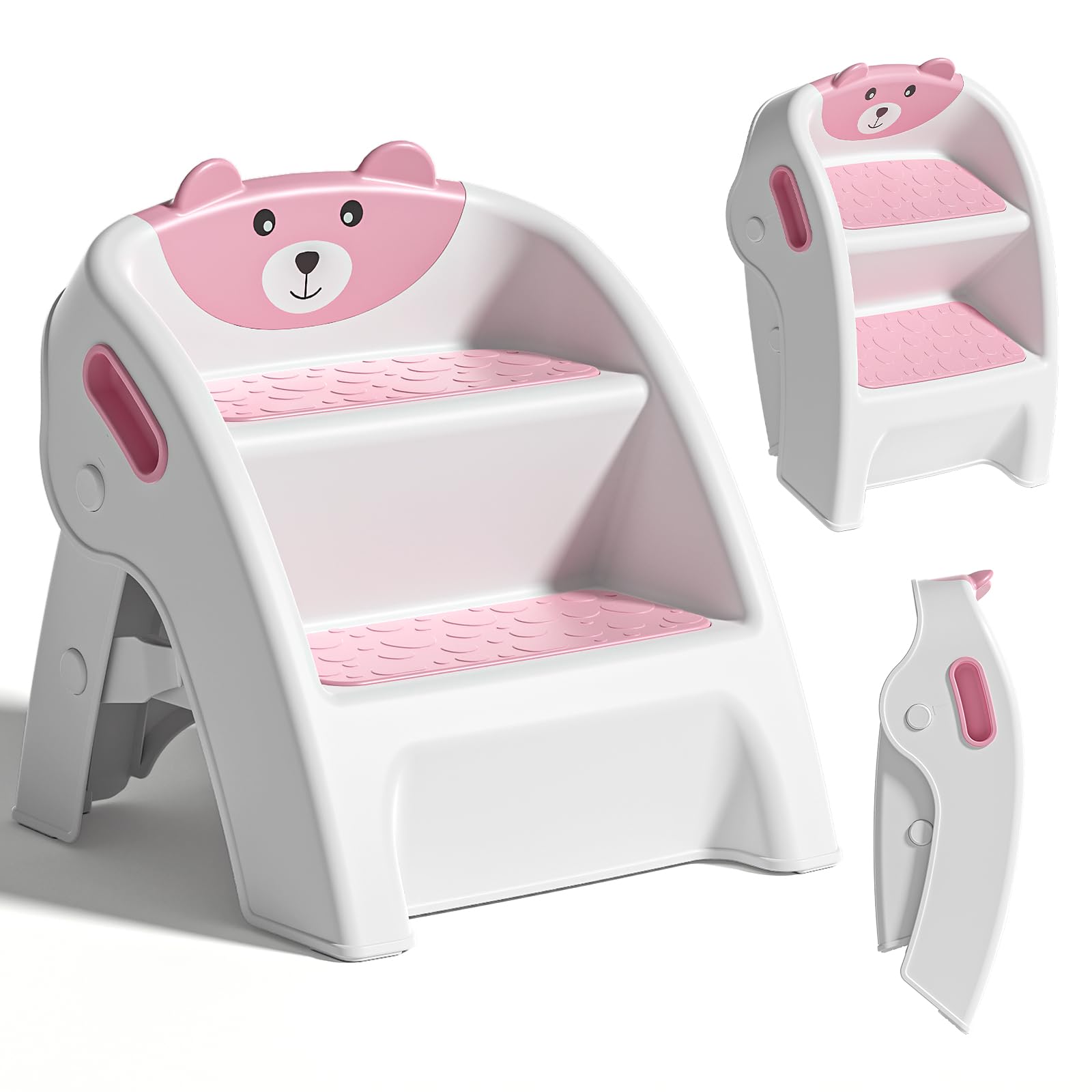 TPN Toddler Step Stool for Bathroom Sink and Potty Training Durable Anti-Slip,Anti-Tip A-Frame,10-Second Assembly, 2-Step Potty Stool with Wide Steps (Pink)