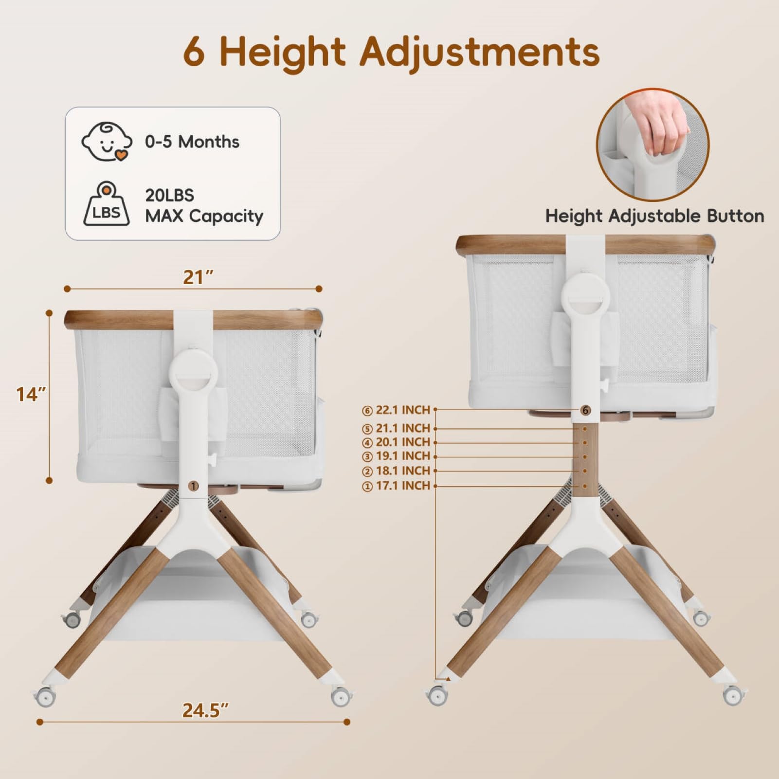 Rocking Bassinet Bedside Sleeper with Adjustable Height