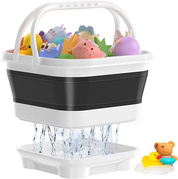 Foldable-Bath-Toy-Storage-Organizer, Bath Toy Holder with Base