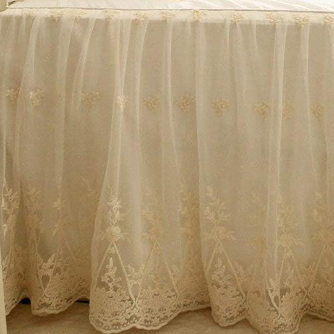 Brandream Lace Bed Skirt Boho Bohemian Girl Baby Nursery Crib Bed Skirt Dust Ruffle - Solid Color Romantic Cream Off White Farmhouse Chic 100% Cotton Ruffle Excellent Quality
