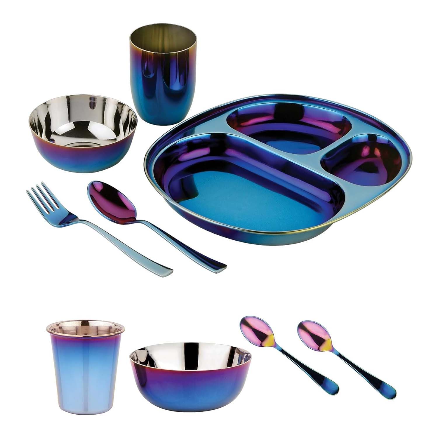 Piece Dish Set - Stainless Steel, Iridescent Blue, BPA Free