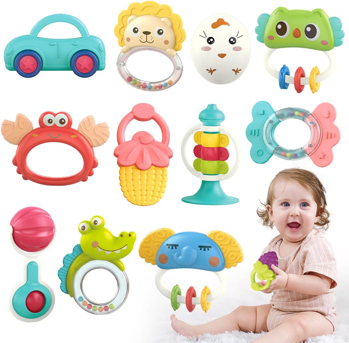 Baby Toys 6 to 12 Months, 12PCS Rattle Baby Teething Toys