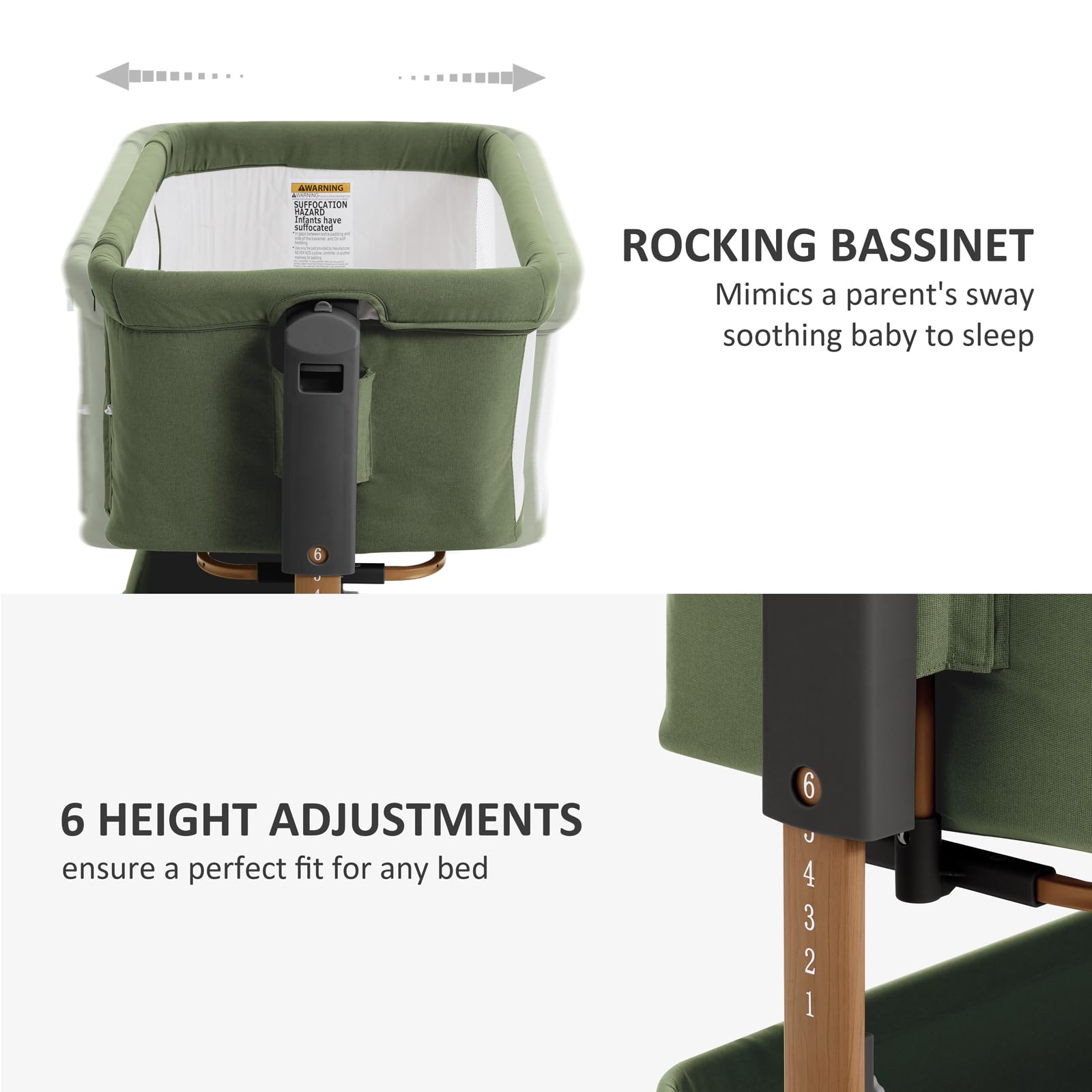 3-in-1 Adjustable Baby Bassinet with Rocking Feature