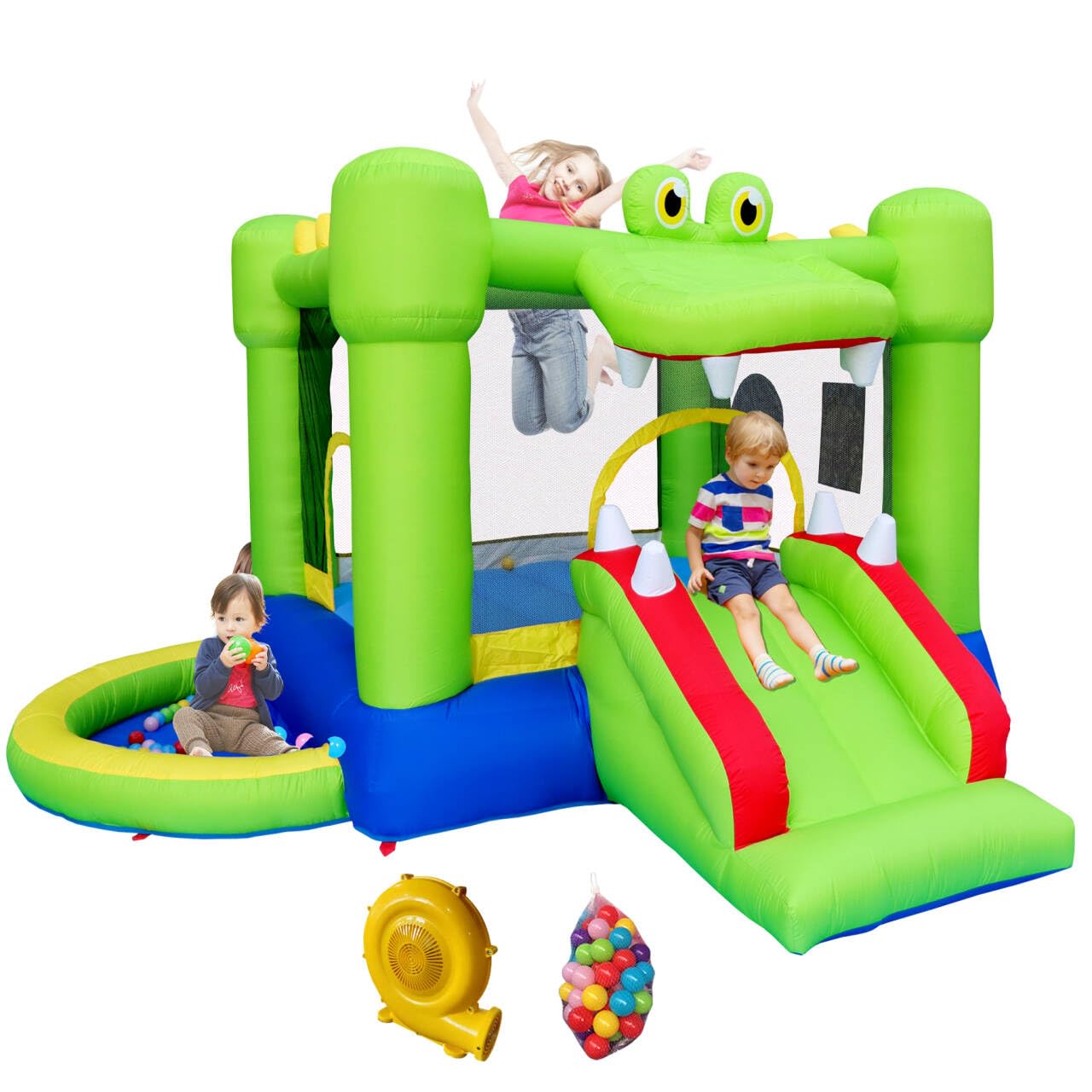 Inflatable Bounce House with Slide, Jumping Castle with Blower and Ball Pit House