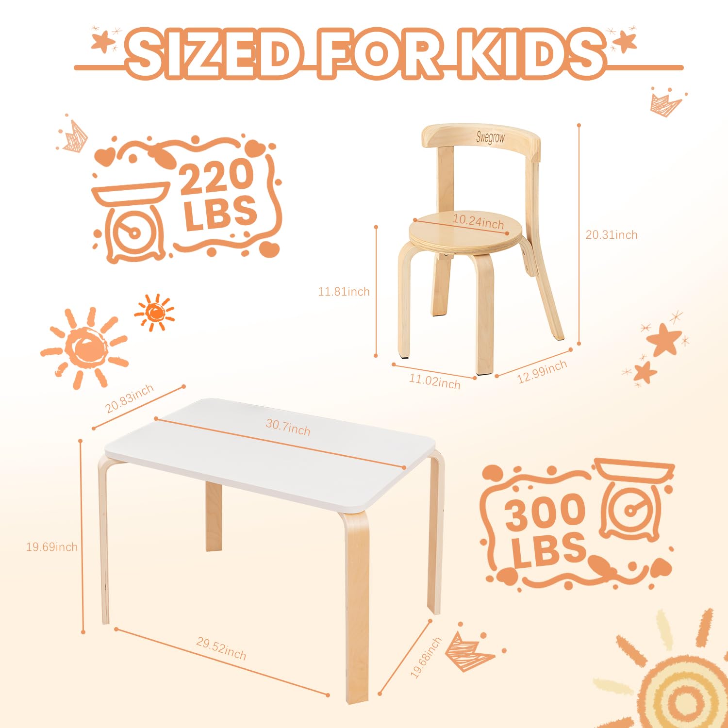 Kids Table and Chair Set - Wooden Furniture for Toddlers