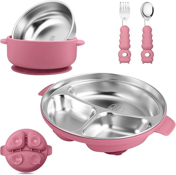 Stainless Steel Baby Plate and Bowl with Suction, Baby Bowl