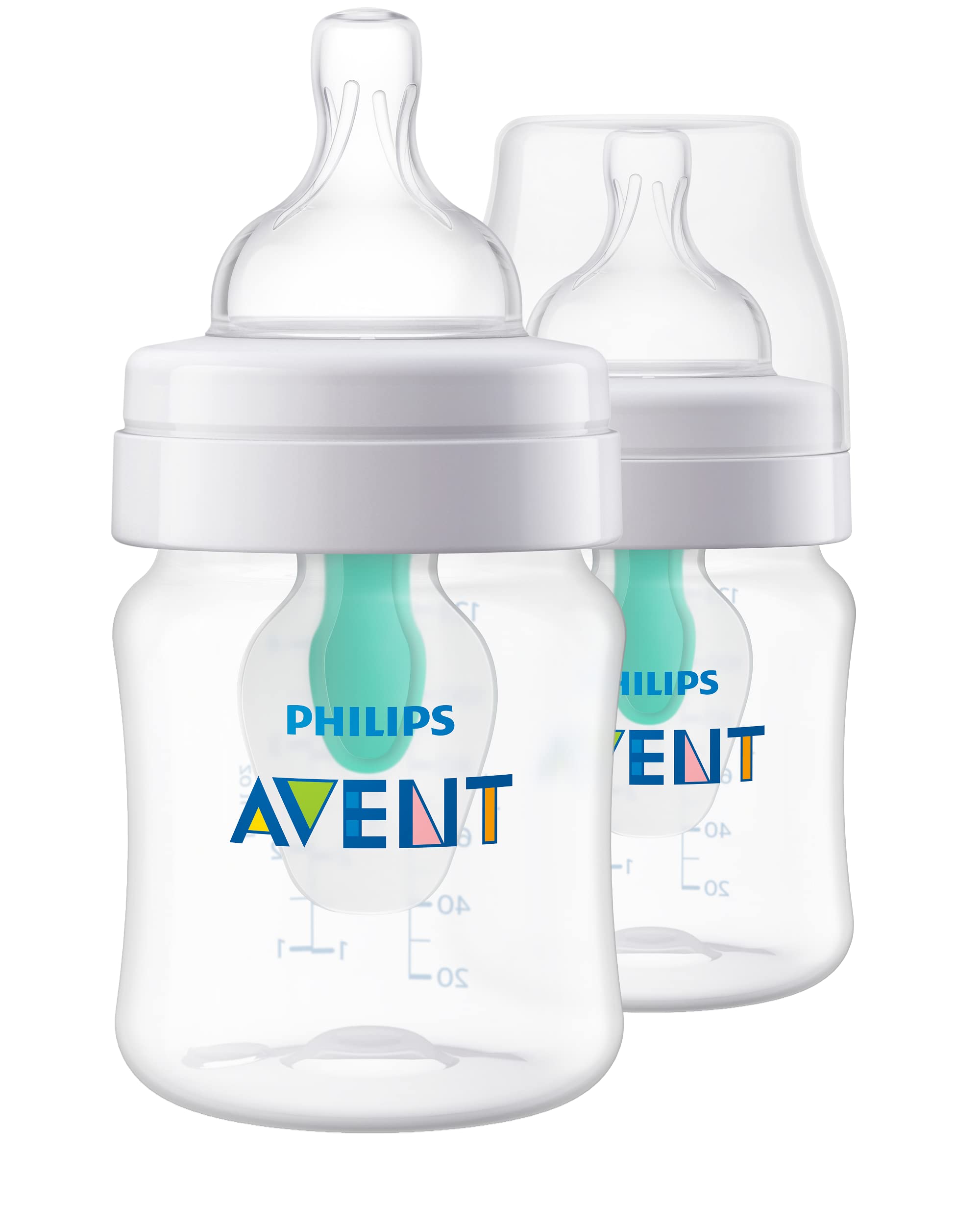 Philips Avent Anti-Colic Baby Bottle with AirFree Vent, 4oz, with Flow 1 Nipples