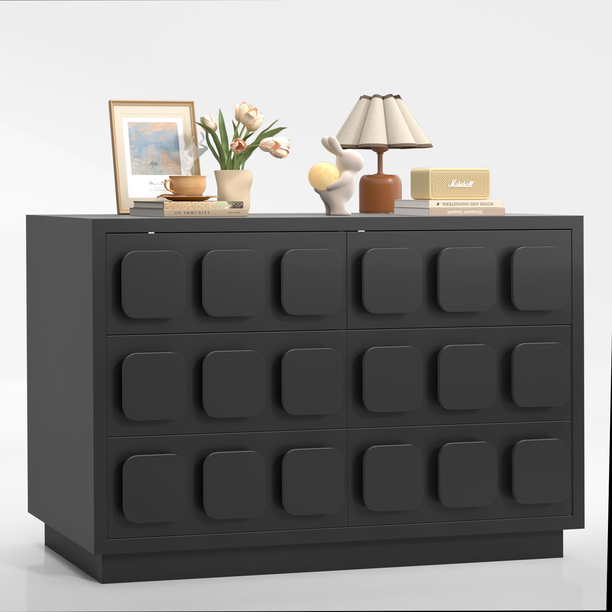 Black Baby Dresser for Bedroom, Dresser for Baby with 6 Drawers