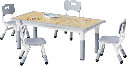 4 Chairs Set, Height Adjustable Toddler Table and Chair Set