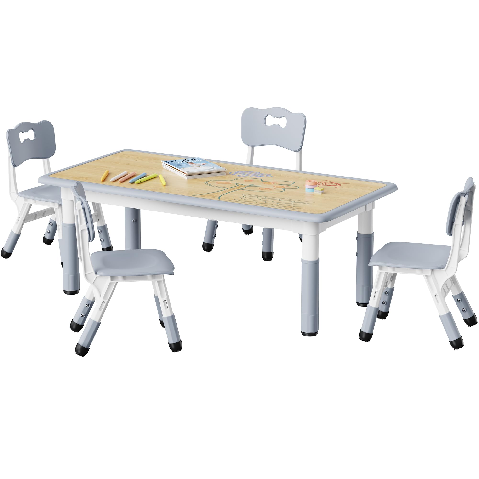Table and 4 Chairs Set, Height Adjustable Toddler Desk and Chair Set, Graffiti