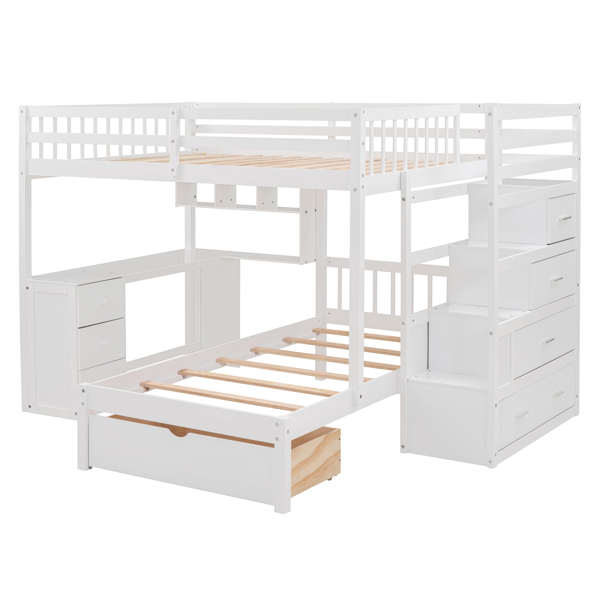 Full Over Twin Bunk Bed with Desk and Storage