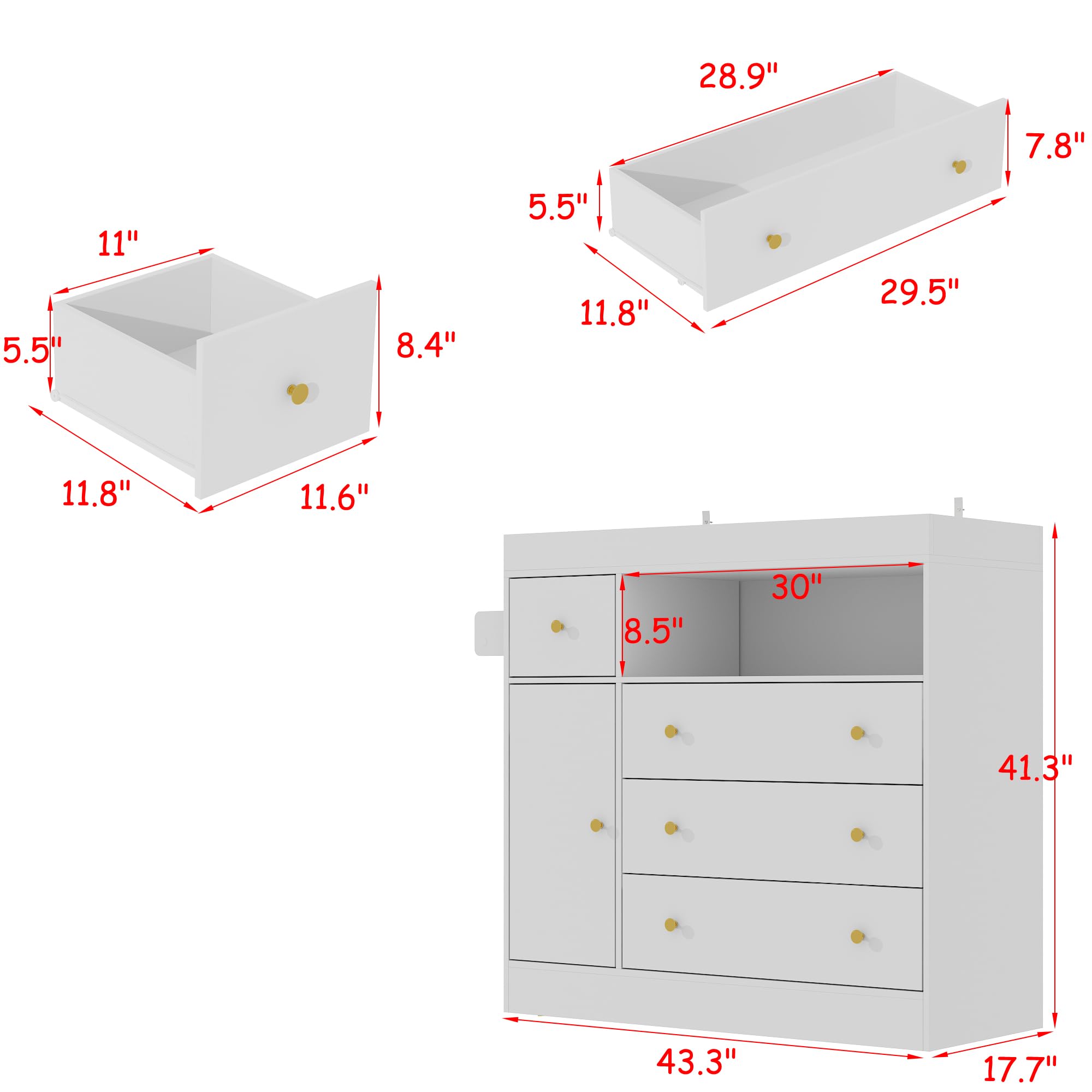 Nursery Dresser with Diaper Changing Tray & Towel Racks