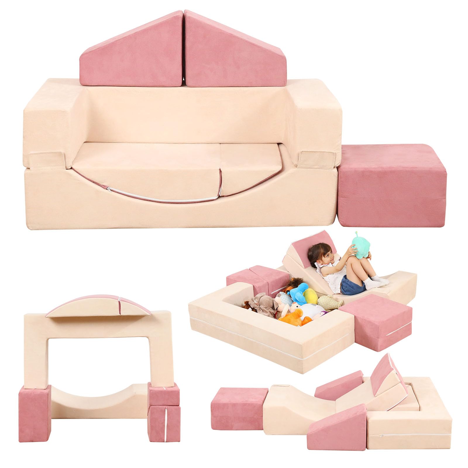 Modular Kids Play Couch, Kids Sofa Toddler Couch, Foam Play Set with Recliner