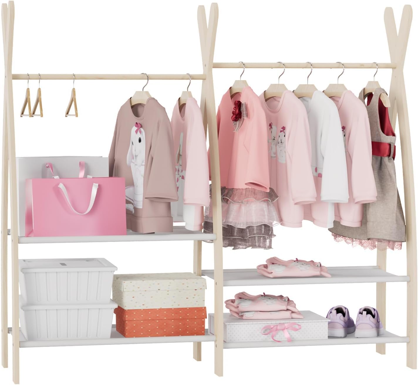 Kids Clothing Rack with Storage Shelves