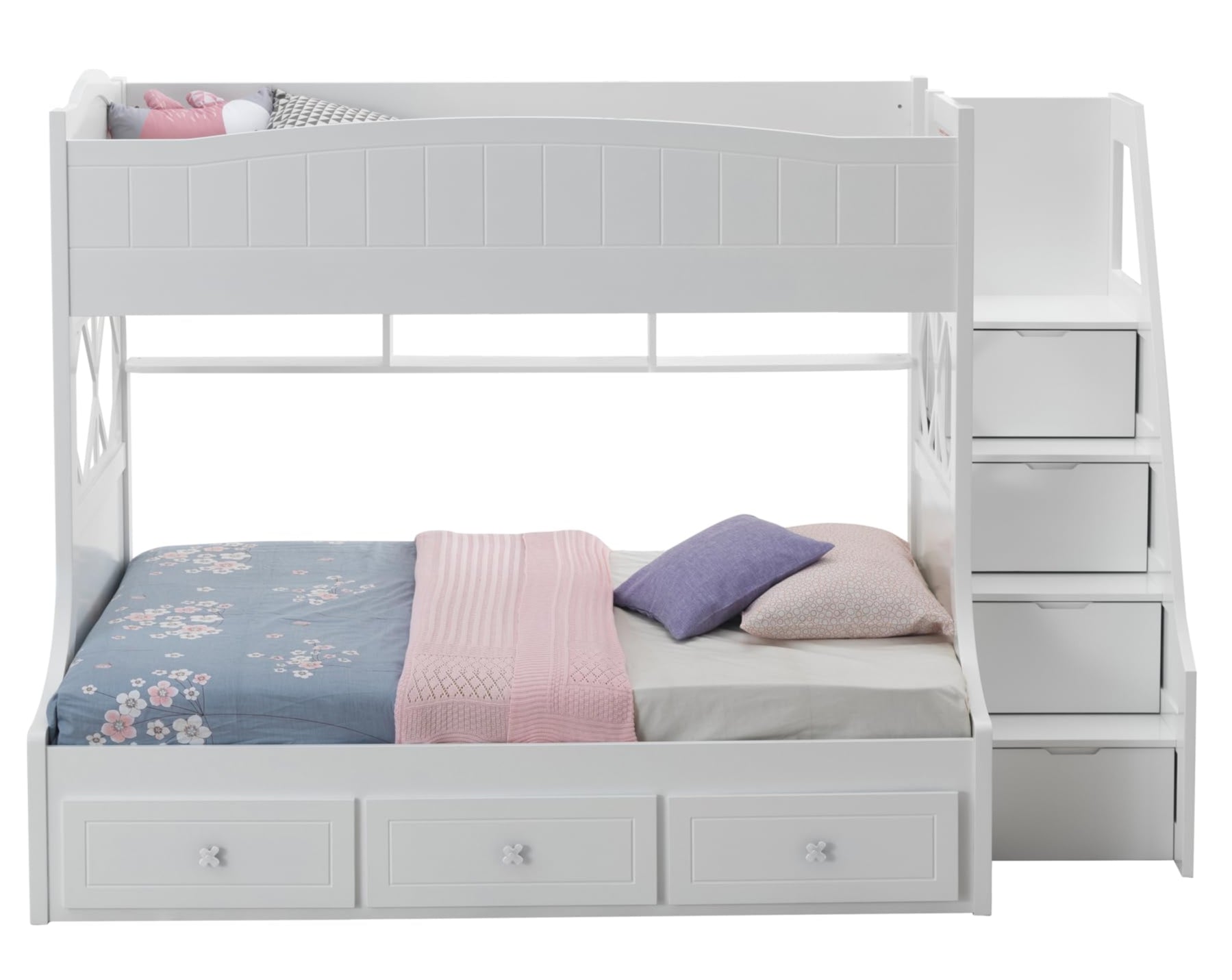 Meyer Twin/Full Bunk Bed with Storage Ladder and Drawers in White