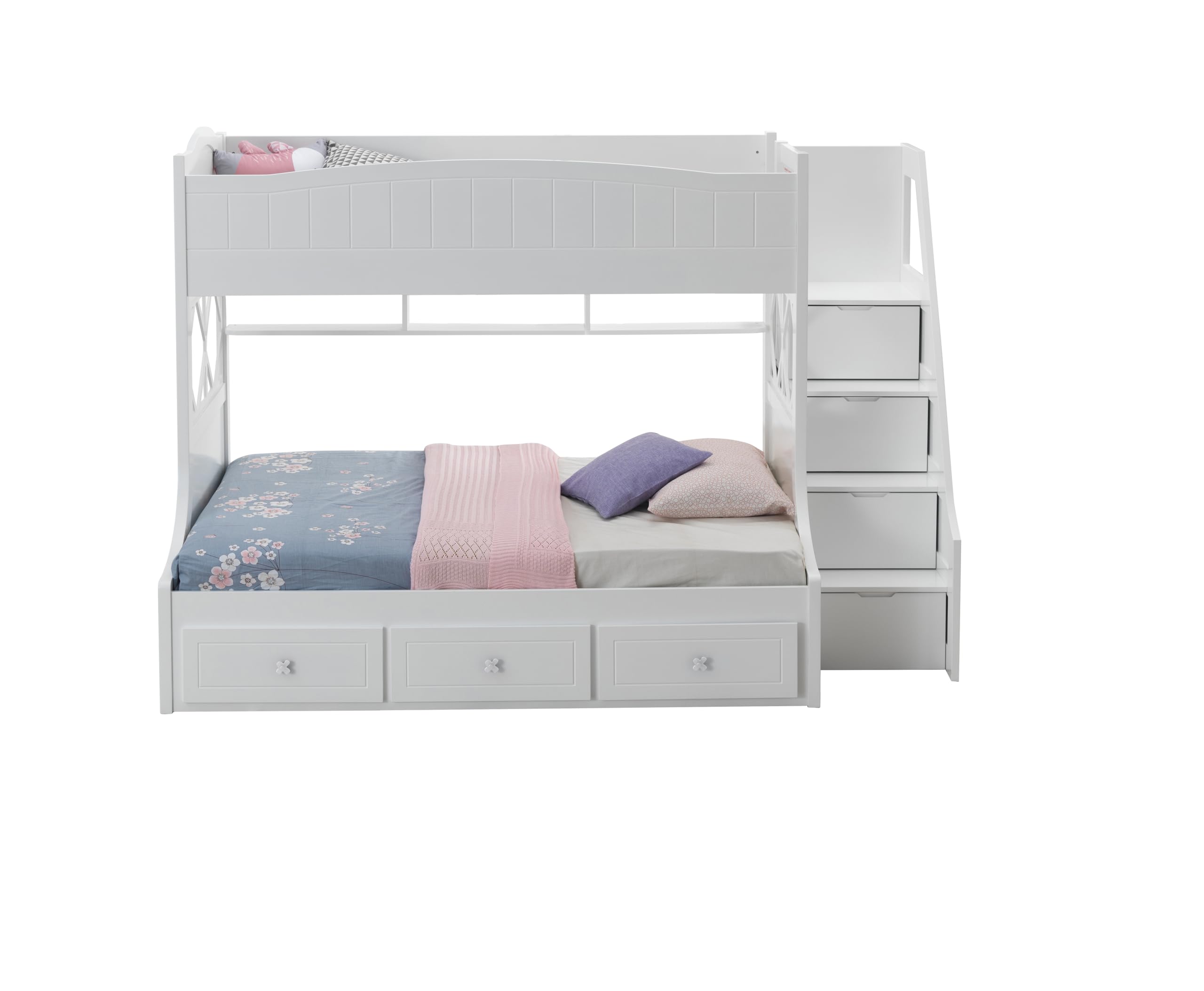 Twin/Full Bunk Bed with Storage Ladder and Drawers