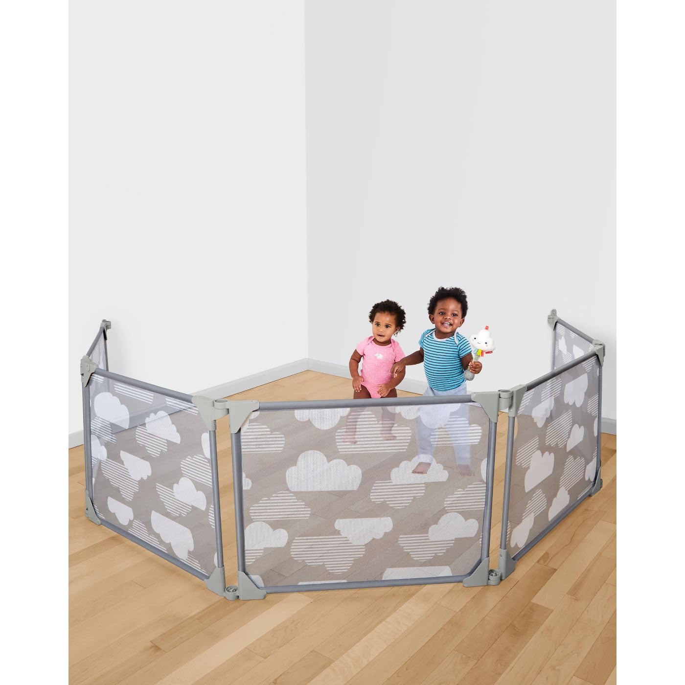Expandable Baby Gate, Playview Enclosure, Silver Lining Cloud