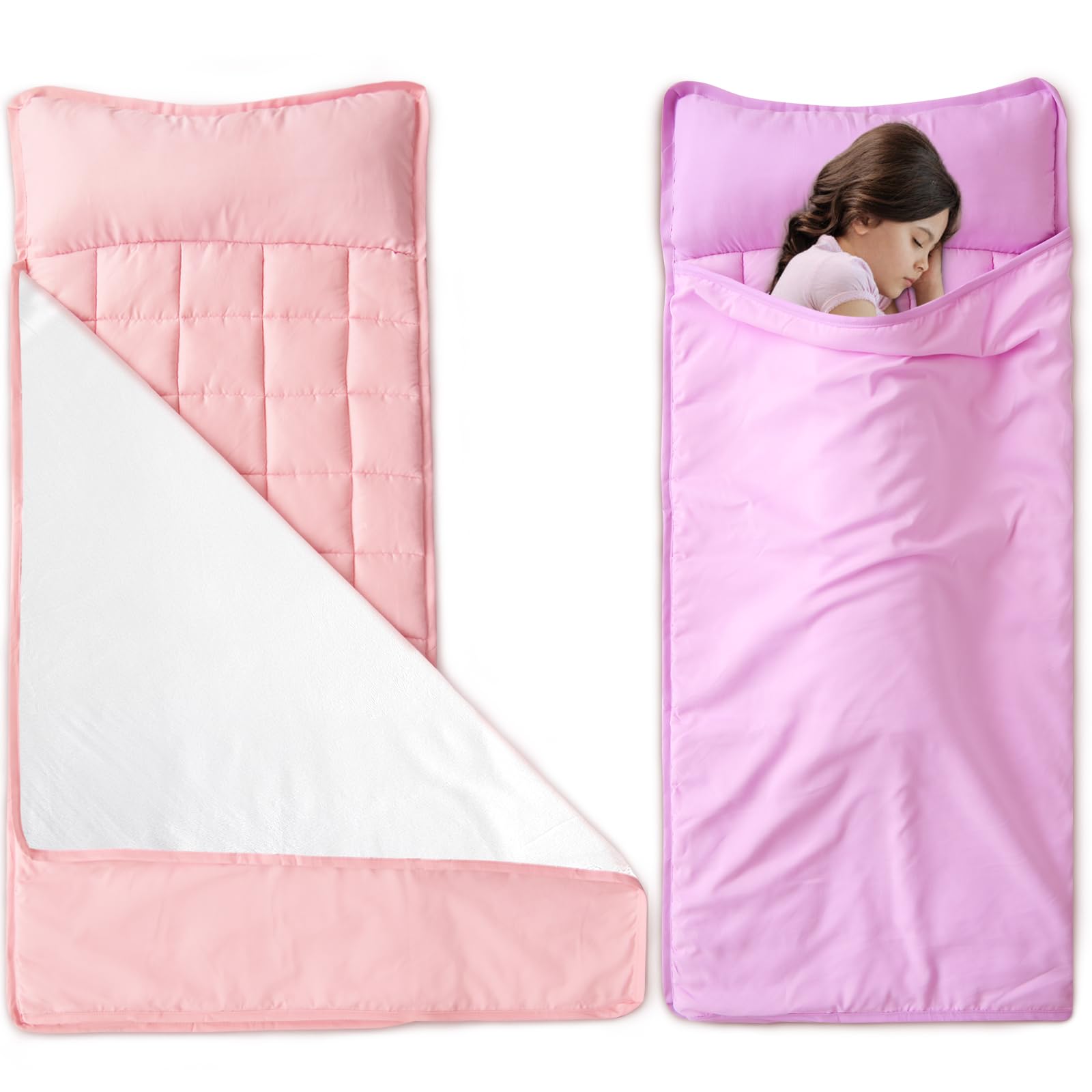 Toddler Nap Mat with Fleece Blanket, Extra Large Kids Sleeping Bag