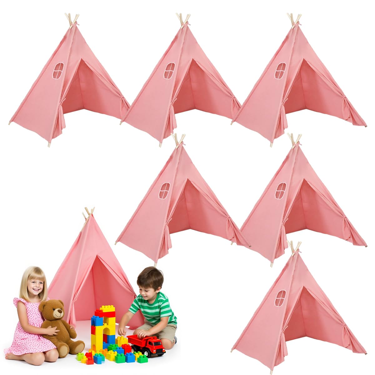 Kids Teepee Tent Set 6 Pack Indoor Outdoor Play Tent