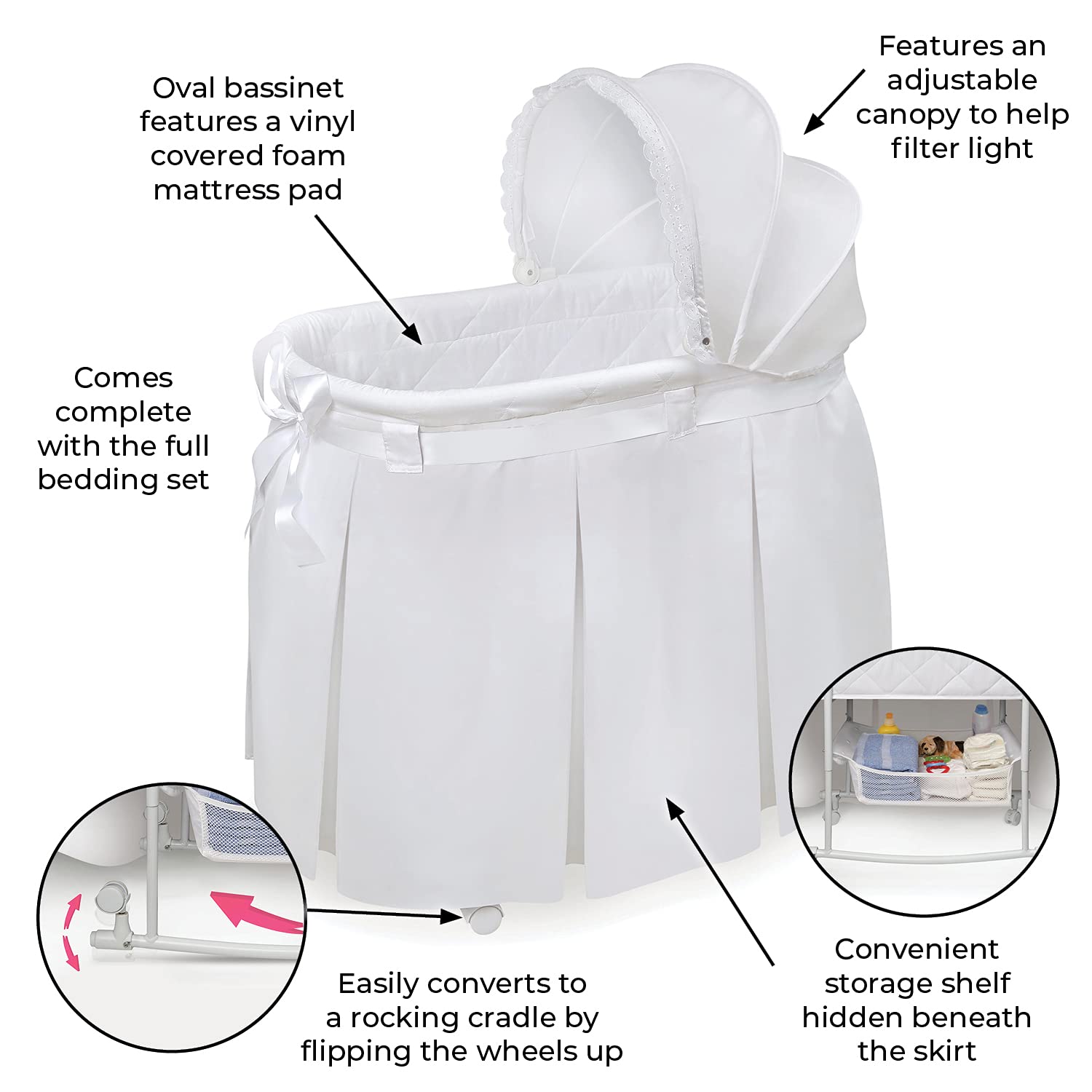 Rocking Baby Bassinet with Canopy and Storage