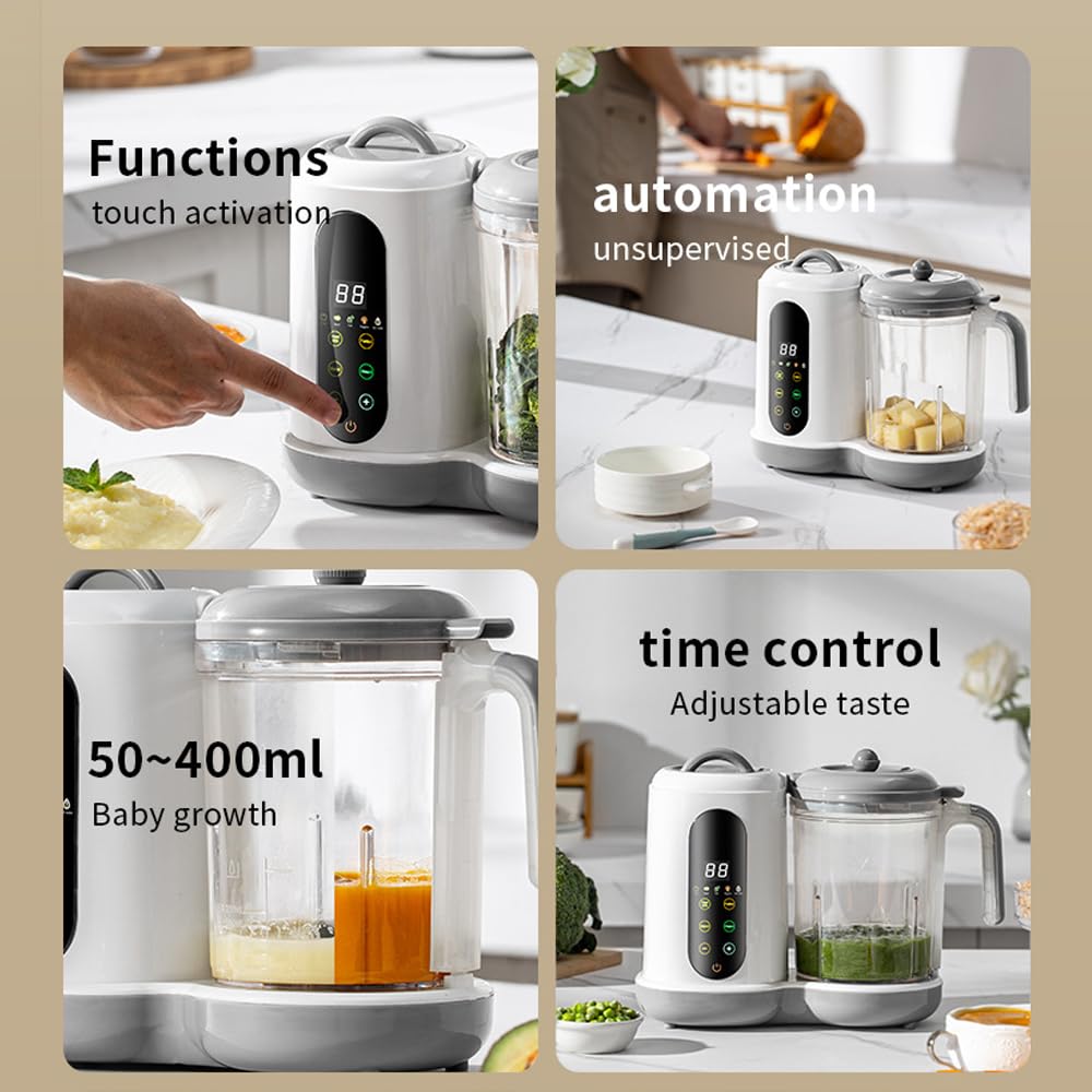 Baby Food Maker | One Step Baby Food Processor Steamer Puree Blender- - BPA-Free, Quiet Operation, Adjustable Texture, Easy to Clean, Stainless Steel Parts, Touch Screen Control, White