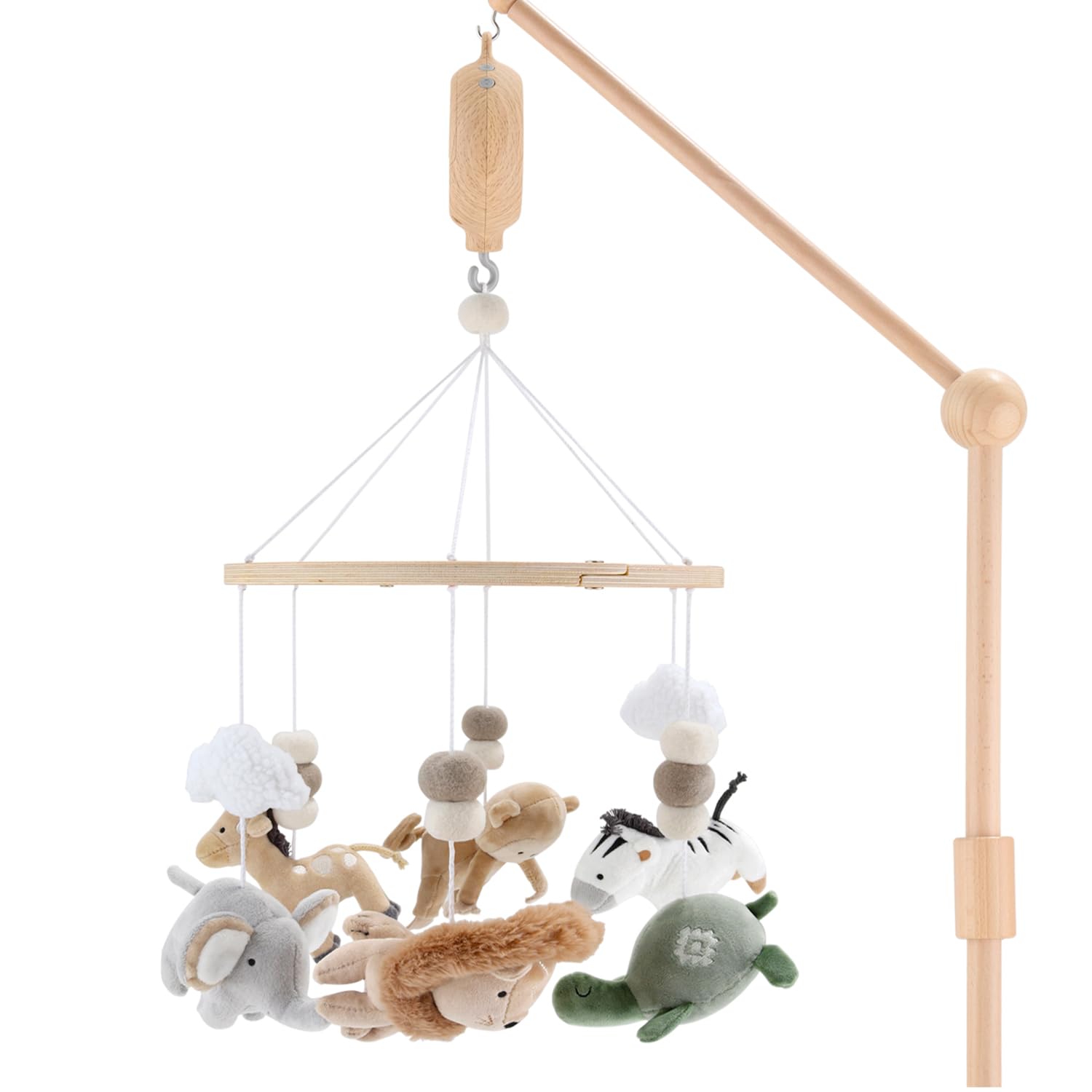 Wooden Musical Crib Mobile with Safari Animals