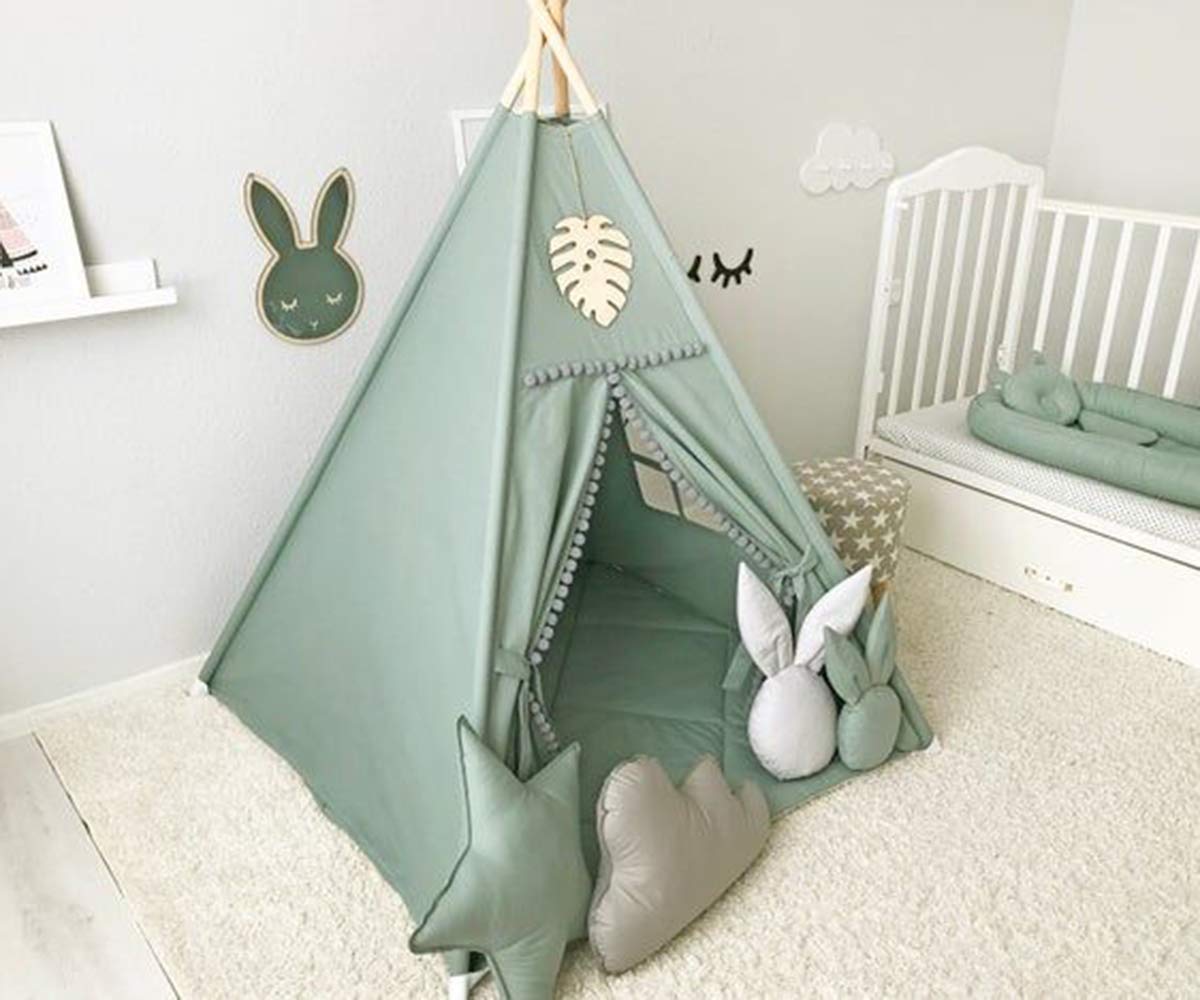 Tent with White Pom Pom - Indoor Play Teepee for Children