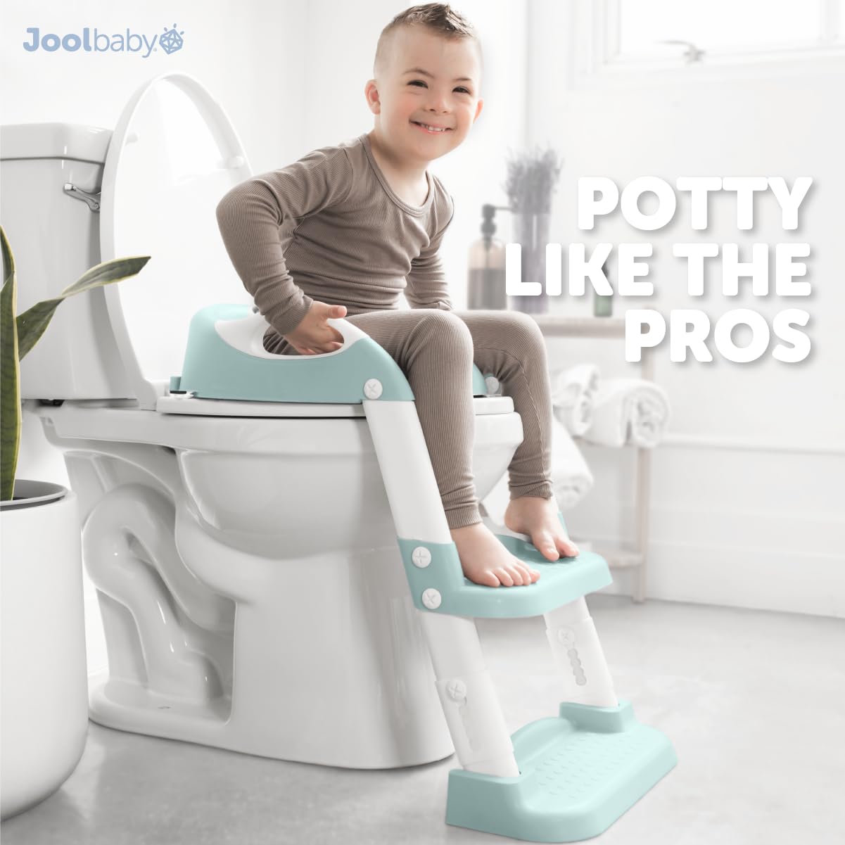 Jool Baby Potty Training Seat with 2 Step Ladder for Toddlers - Soft Cushioned Seat & Splash Guard, Adjustable Height (Aqua)