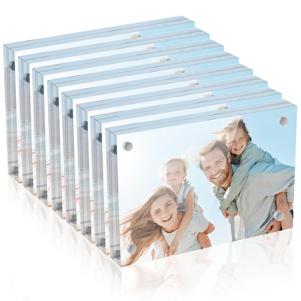 5 x 7 Acrylic Picture Frames 8 Pack, Clear Picture Frames Frameless Magnetic Picture