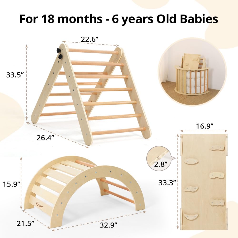 Pikler Triangle Climbing Set with Cushion and Arch Ramp