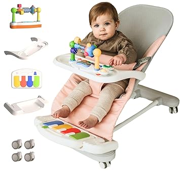 Baby Bouncer 4-in-1 with Wheels, Detachable Piano