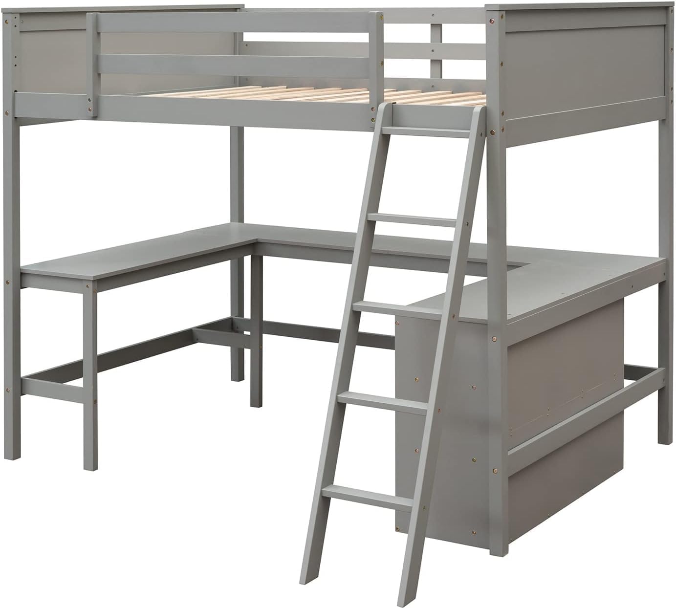 Full Loft Bed with Desk and Storage Shelves Bookcase High Loft Bed Frame Compatible