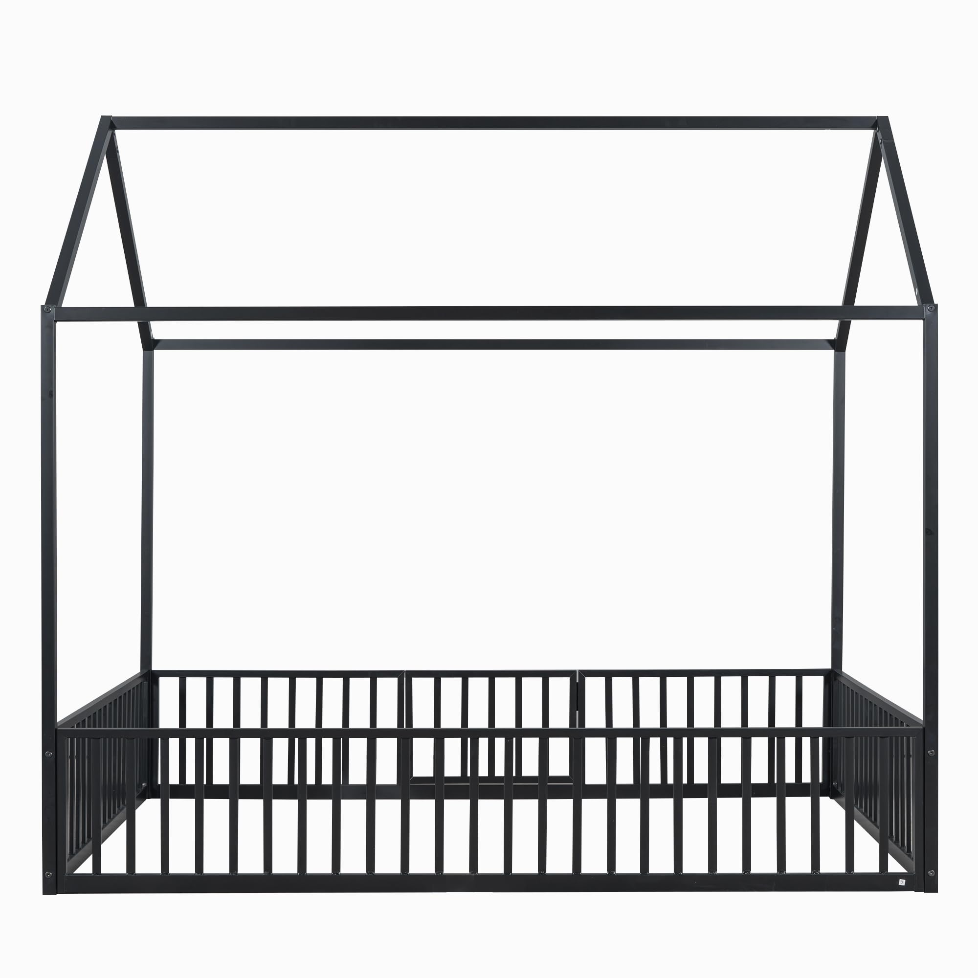 Metal Montessori Floor Bed Full Size with House Frame