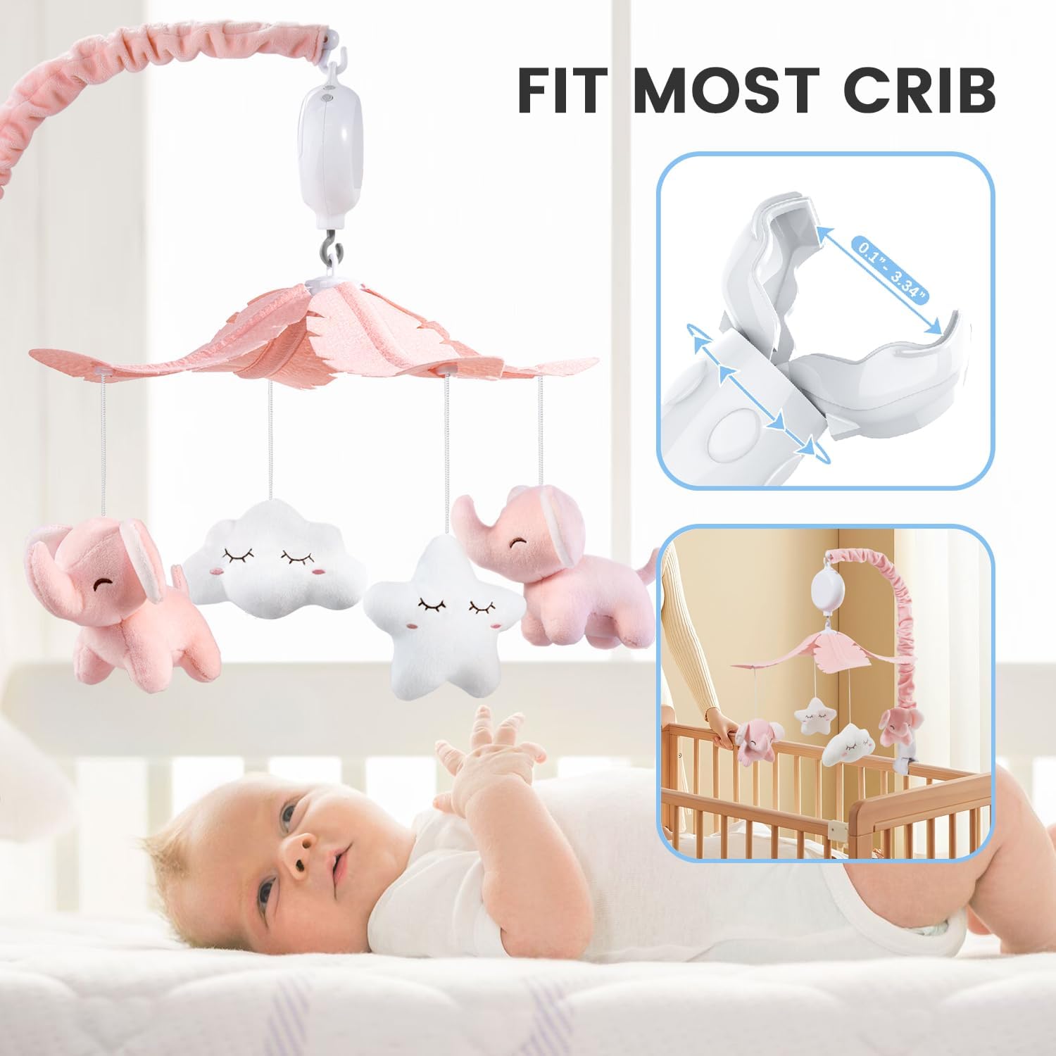 Baby Crib Mobile with Music Box and Rotating Toys