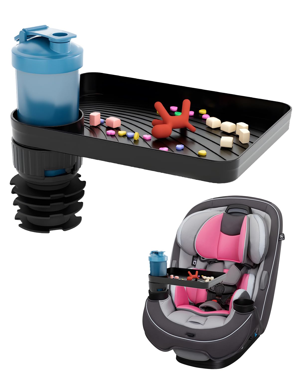 Car Seat Tray for Kids Toddler Travel with Soft Rubber Base
