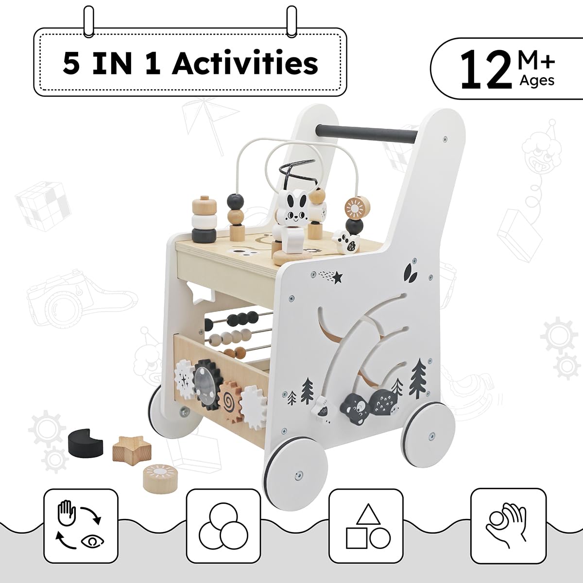 5-in-1 Wooden Baby Walker Activity Cube