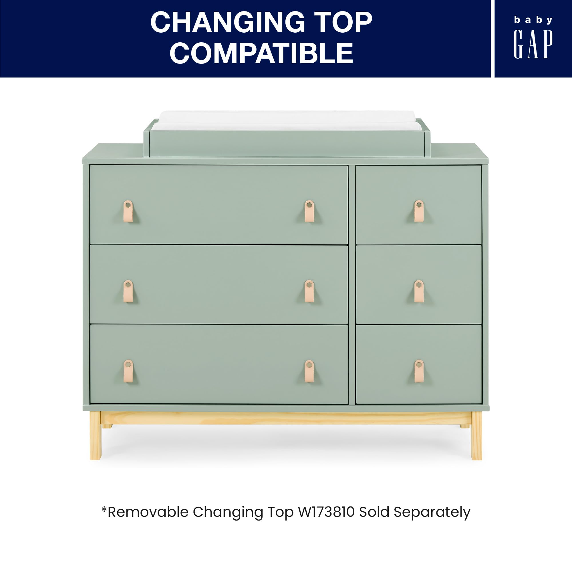 6 Drawer Dresser with Leather Pulls and Interlocking Drawers
