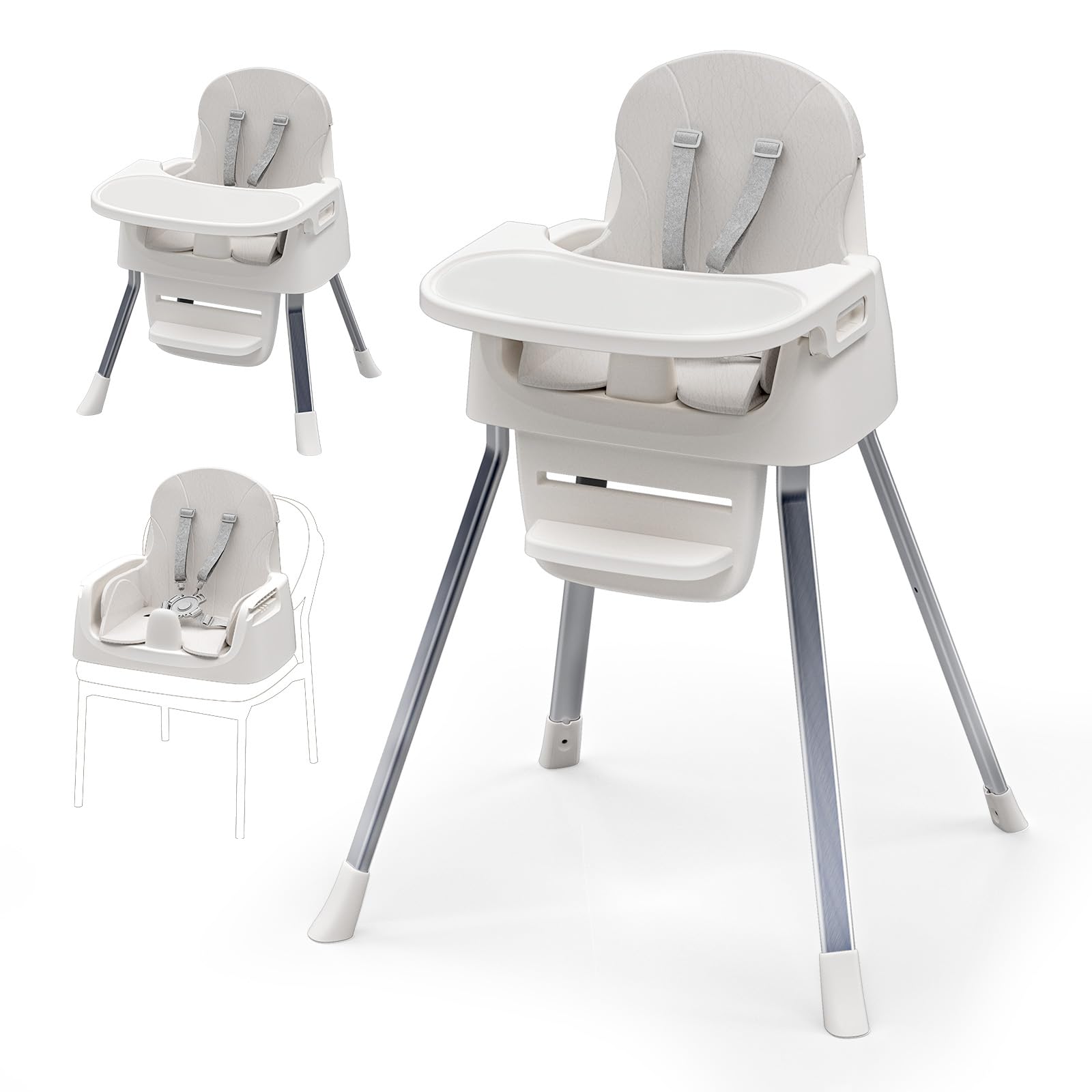 4-in-1 Convertible High Chair with 5-Point Harness and Removable Tray