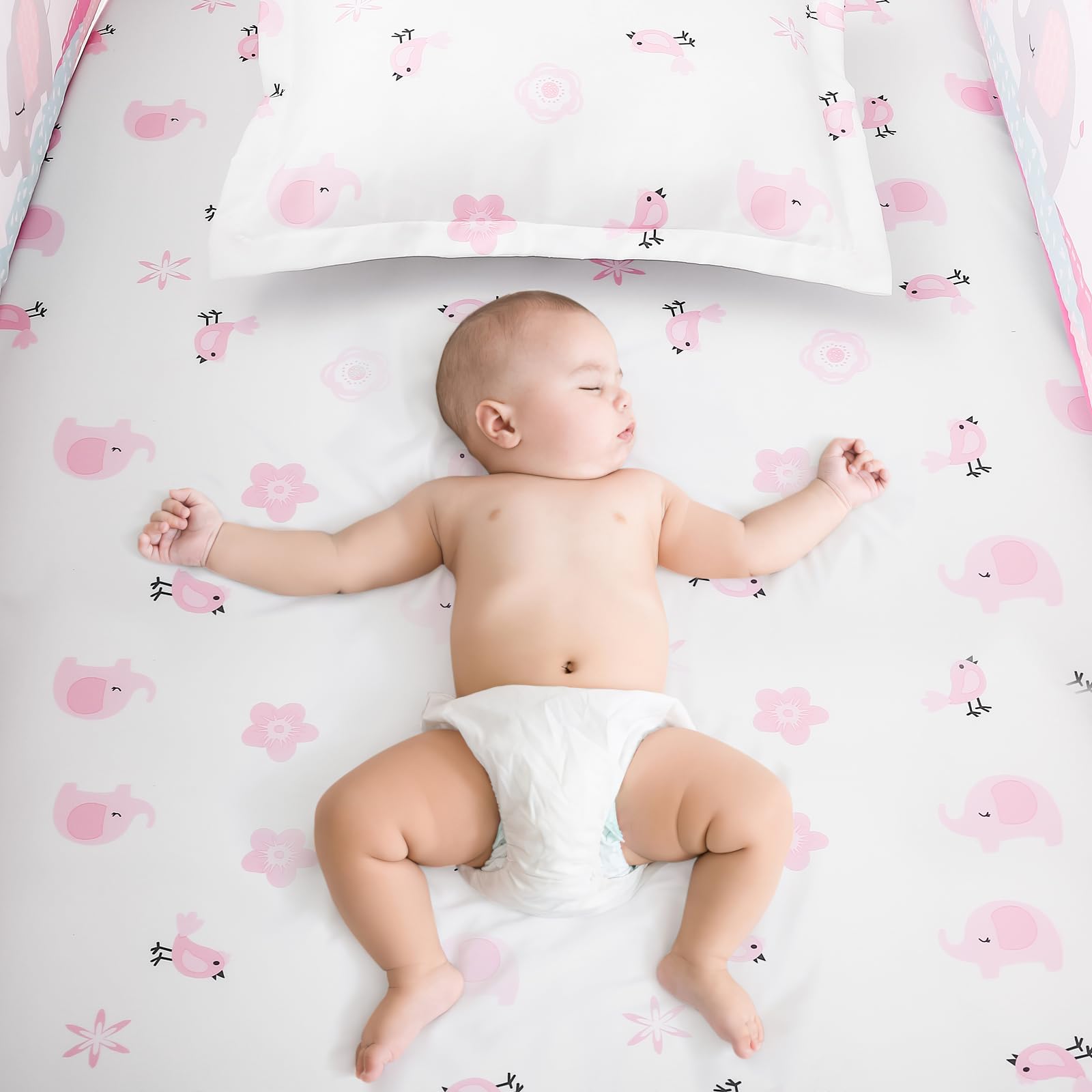 Pink Elephant Baby Crib Bedding Set 3 Piece for Girls