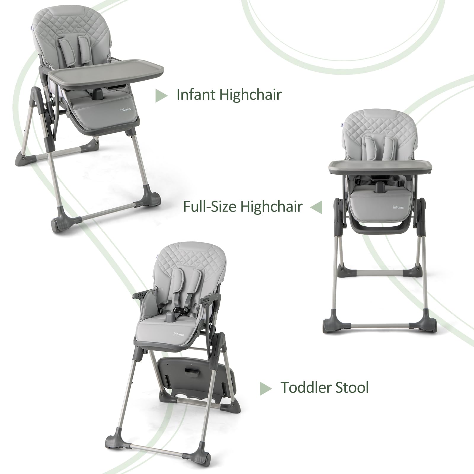 Convertible Folding Baby High Chair with Adjustable Height and Removable Tray