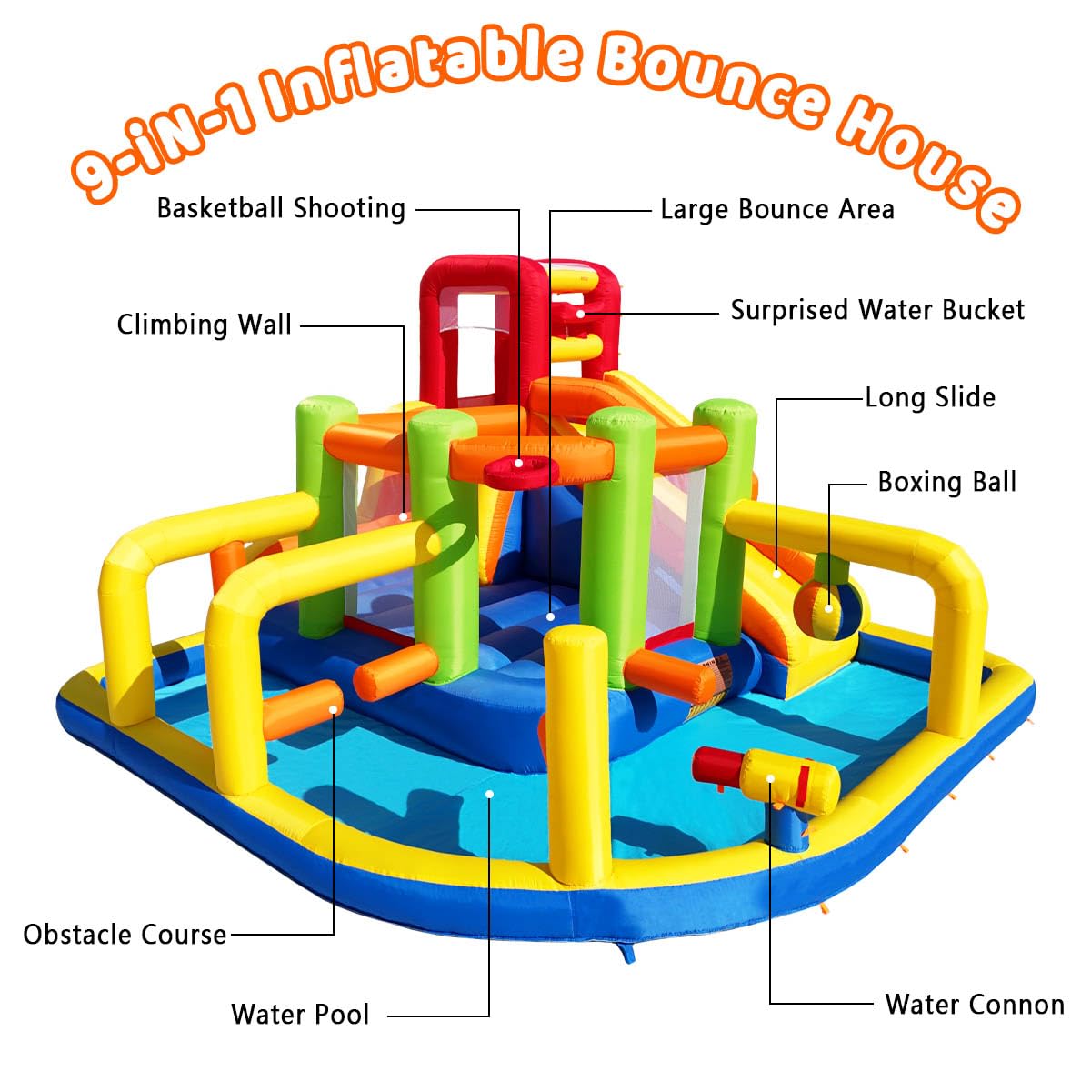 Inflatable Obstacle Bounce House Water Park with Slides and Climbing Wall