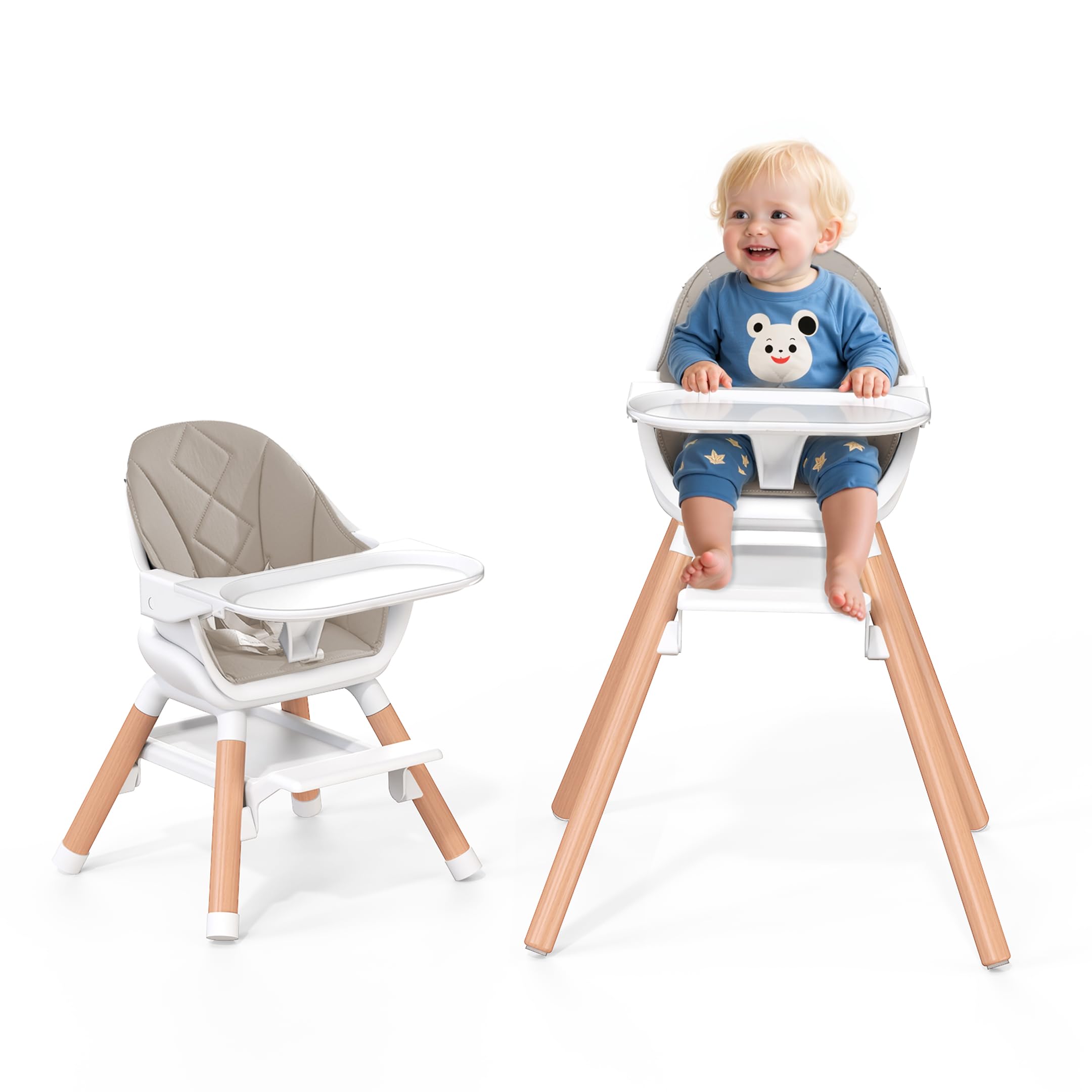 6-in-1 Convertible Baby High Chair with Wooden Legs