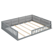 Full Size Floor Bed with Fence and Pillow, Kids Montessori Bed