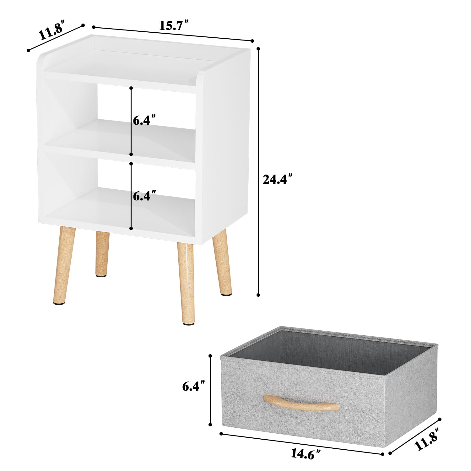 White Nightstand with Drawer Mid Century Modern Bedside Table