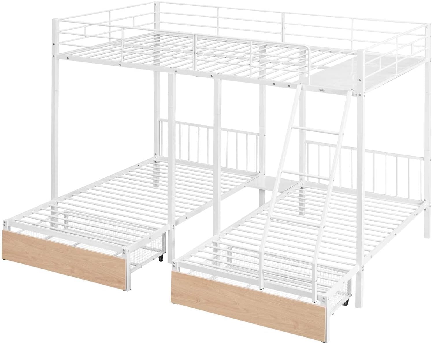 Full Over Twin & Twin Triple Bunk Bed with Storage and Ladder