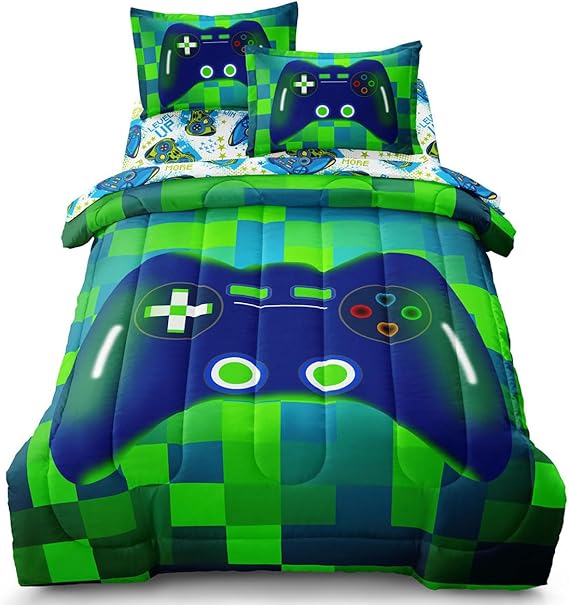 Twin Size Bed in A Bag 5 Pieces Gaming Bedding Set for Boys