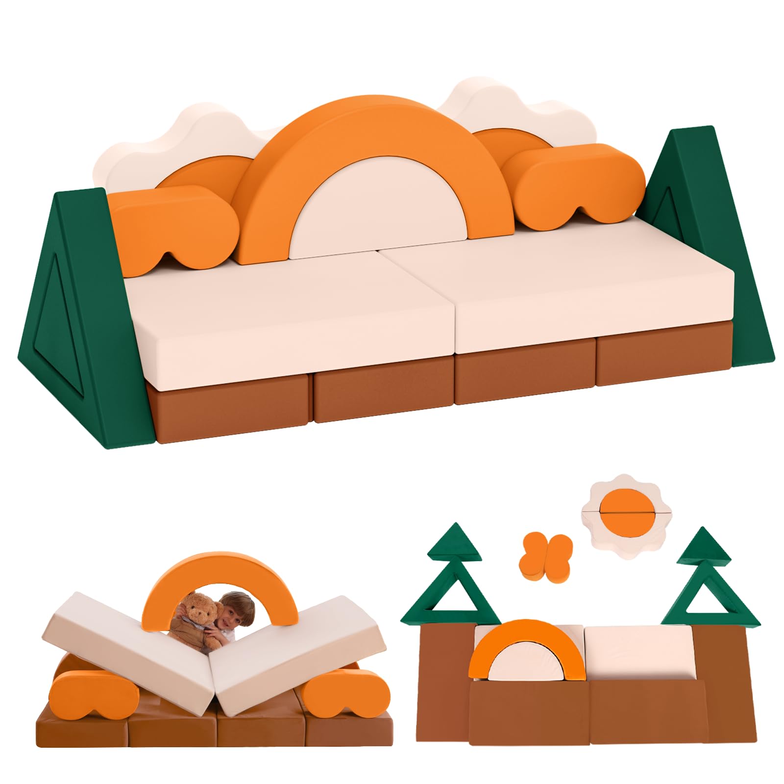 18-Piece Modular Kids Play Couch Jungle Theme