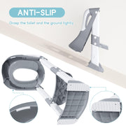 COOSEYA Potty Training Toilet with Step Stool Ladder, Toddler Kids Potty Training Seat for Boys Girls, Foldable Anti-Slip Toilet Toddler Seat Splash Guard Soft Cushion Safety Handles (Grey)