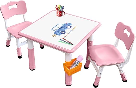 Kids Table & Chair Set with Adjustable Toddler-Safe Non-Slip Legs
